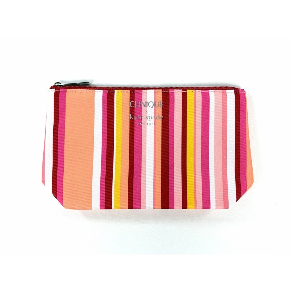 New Clinique x Kate Spade Makeup Bag Multi-Color Striped Cosmetic Travel Pouch